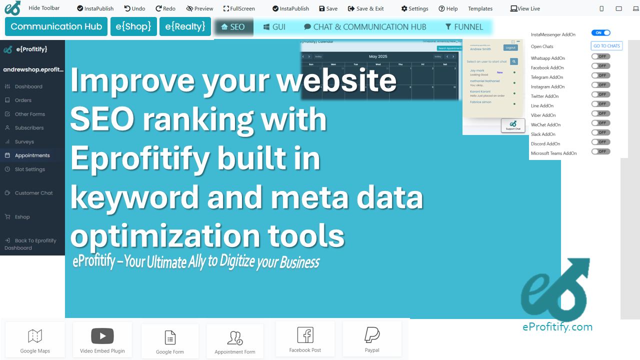 Improve your website SEO ranking with Eprofitify built in keyword and meta data optimization tools